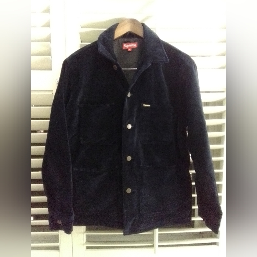 Supreme Navy Velvet Chore Coat | Four Front Pockets | Size Small | Pre-Owned